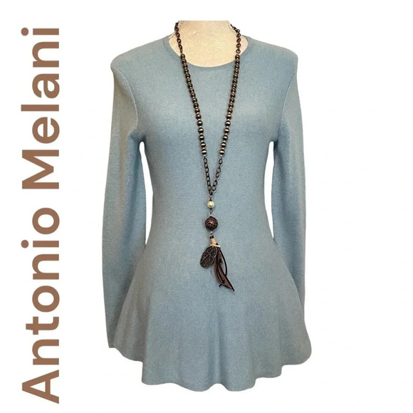 Antonio Melani 100% Cashmere Peplum sweater blue‎ size small - Picture 1 of 15
